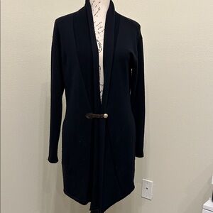 Dismero Italian Black Cardigan with Brown Toggle Closure